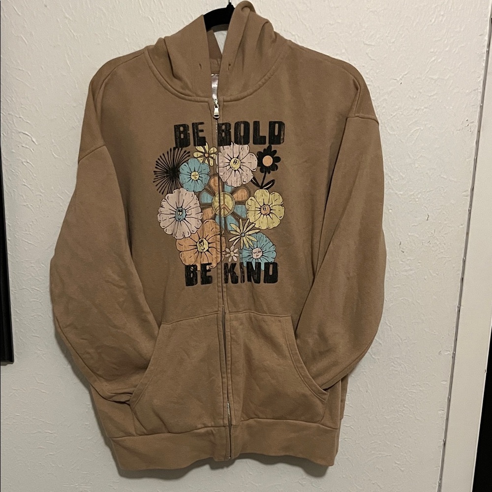 No Boundaries Tan Hoodie with Floral Print